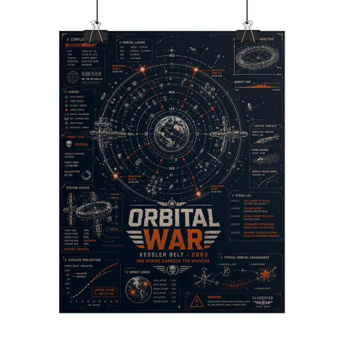 Orbital War 2063 — Kessler Belt Classified Fine Art Poster