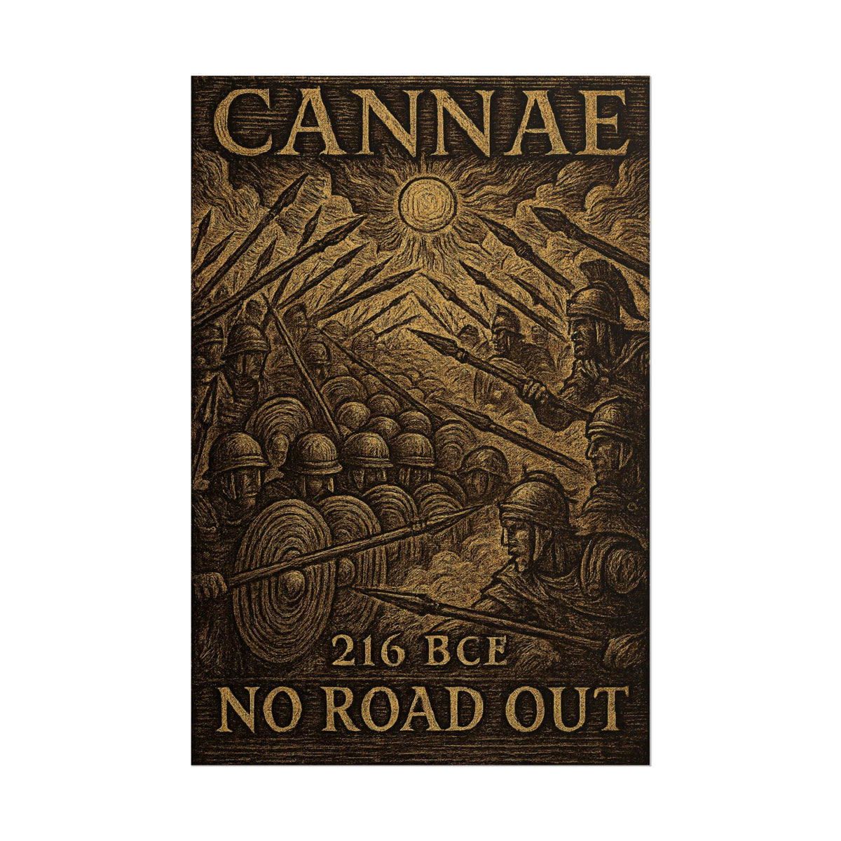Battle of Cannae 216 BCE — No Road Out Woodcut Fine Art Poster