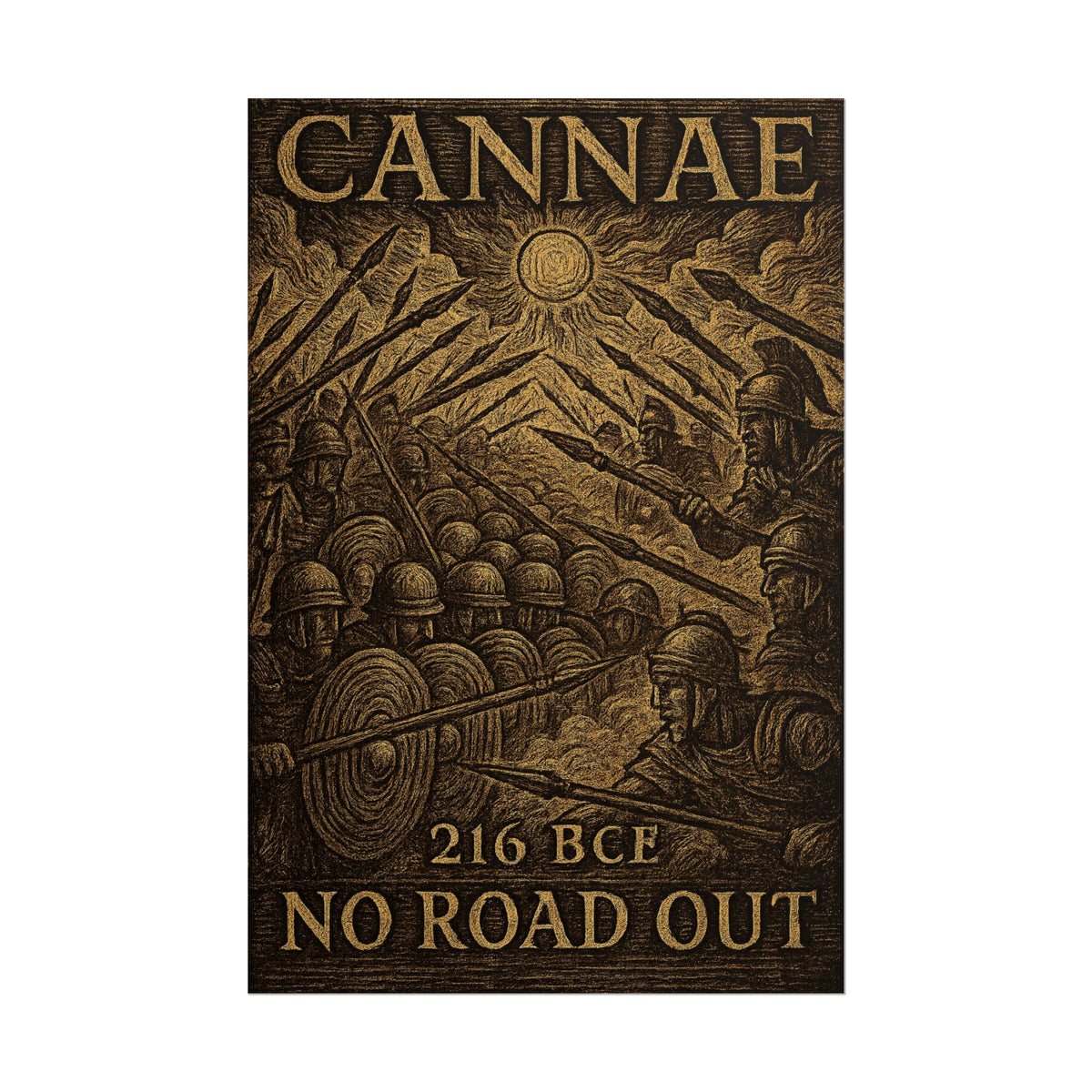Battle of Cannae 216 BCE — No Road Out Woodcut Fine Art Poster