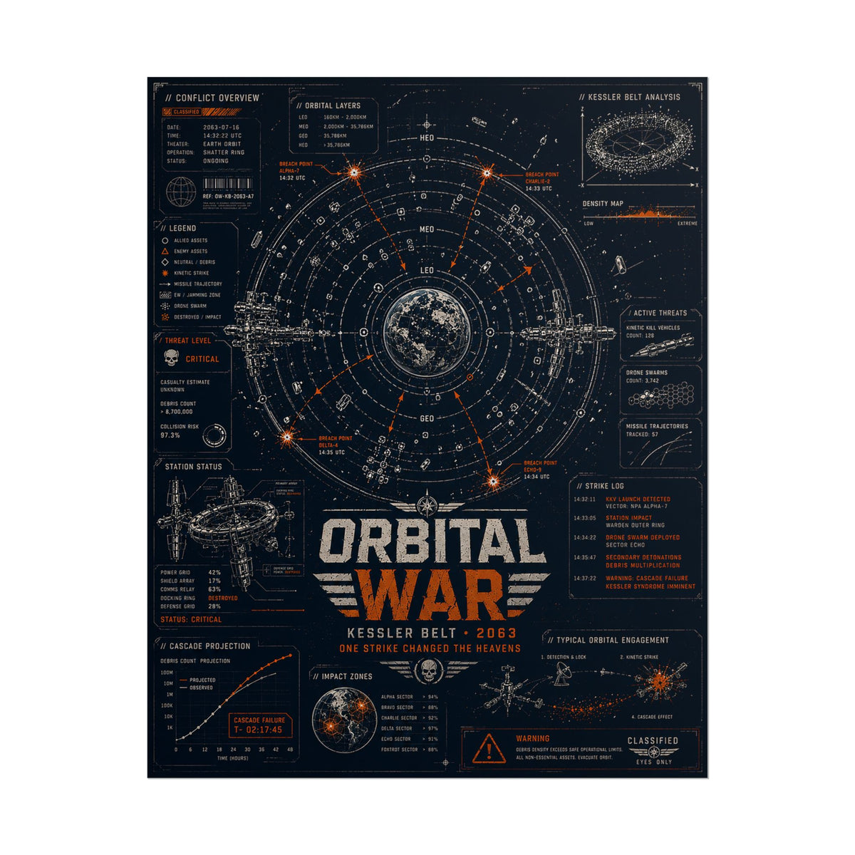 Orbital War 2063 — Kessler Belt Classified Fine Art Poster