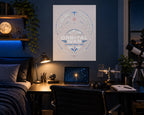 Orbital War 2063 Cislunar Front fine art poster displayed in an astronomy-themed college student bedroom.